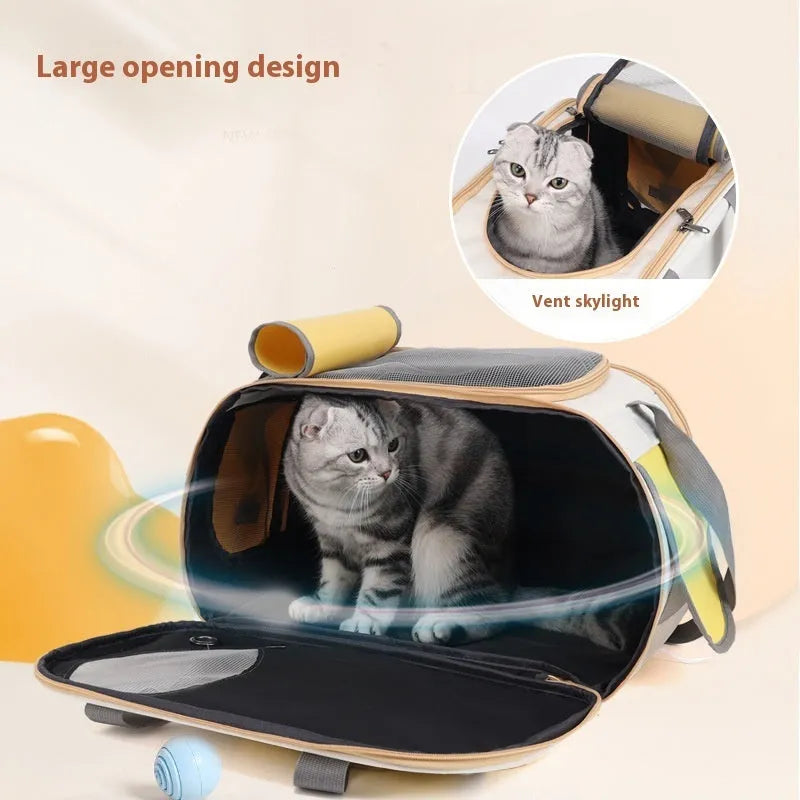 Portable large capacity foldable single shoulder pet bag for cats and small dogs made from durable canvas material with medium-soft hardness available in yellow, green, and black colours