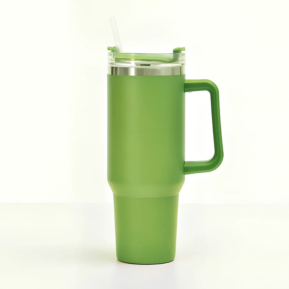 304 stainless steel vacuum cup with double-wall insulation showing 40oz capacity and 26cm height dimensions