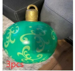 Large 60cm inflatable PVC Christmas decoration ball in bright colours for outdoor garden or tree display.