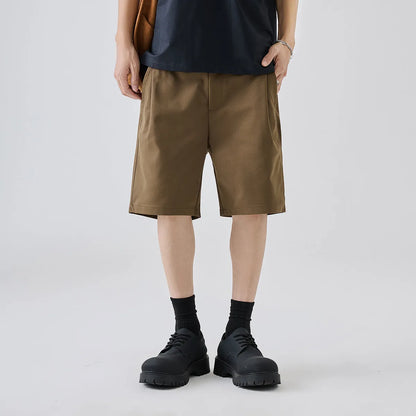 Men's straight-leg summer trousers in khaki colour with micro-elastic polyester fabric
