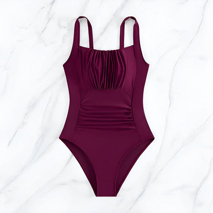 Women's one-piece swimsuit in multicolour prints including leopard print, navy blue and red, sizes S to XXL