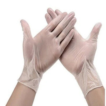 Pack of 50 pairs disposable latex nitrile PVC gloves in transparent design