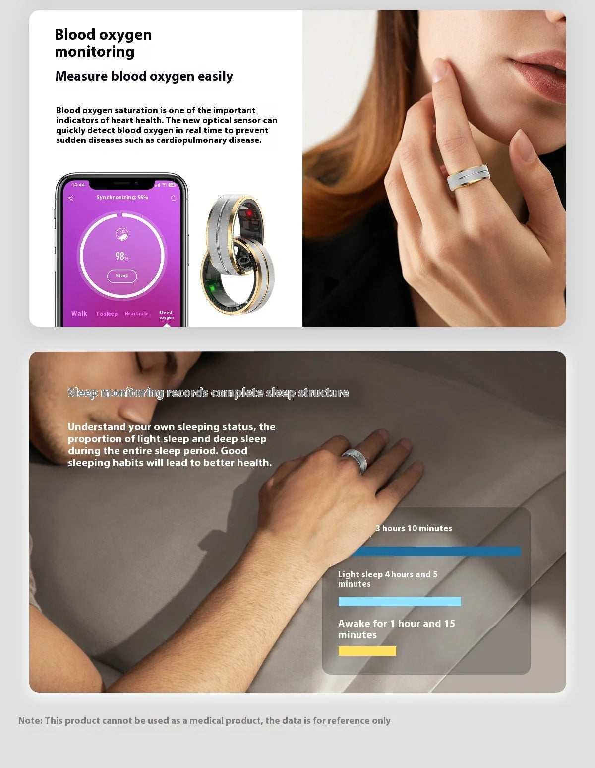 2024 Smart Ring with health monitoring features in various colors and sizes