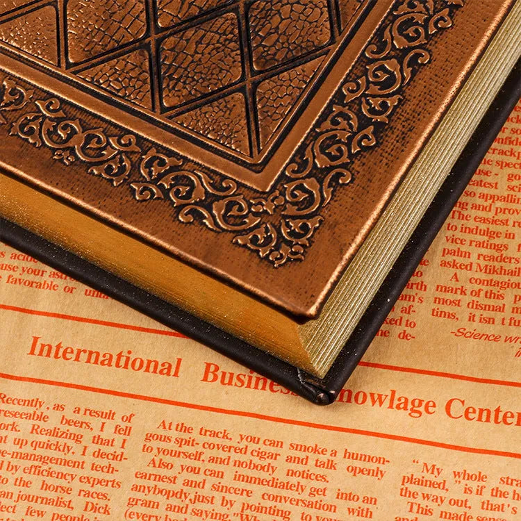 Imitation leather notebook with black gold or bronze cover and 12.3 x 17 cm sketch paper pages