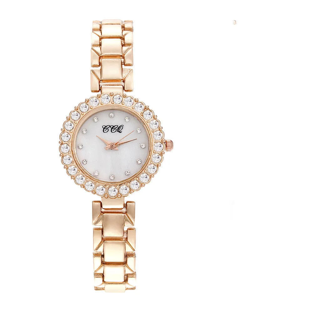 Women's diamond bracelet watch with 3cm round case, stainless steel strap, gold or silver, with bracelet and box option