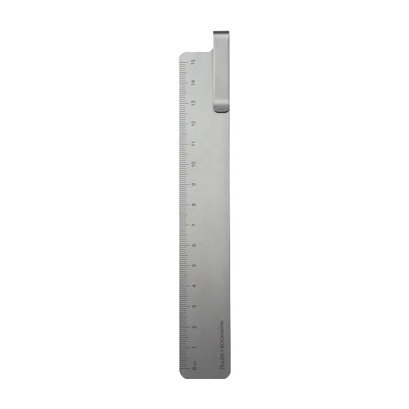 15cm black metal bookmark ruler with a laser-engraved scale on an aluminium alloy body.