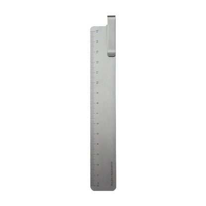 15cm black metal bookmark ruler with a laser-engraved scale on an aluminium alloy body.