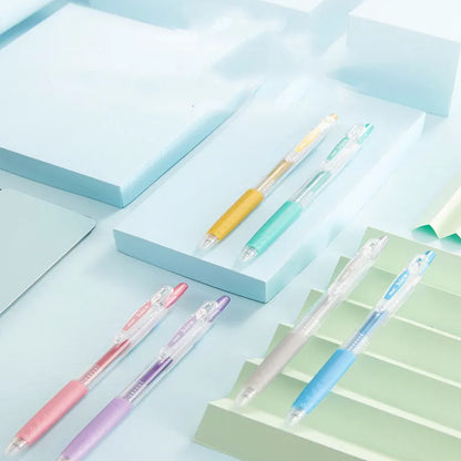 Set of six Official Direct Juice Baiguole gel pens with 0.5mm tips, showing metallic, tender, or conventional colour options.