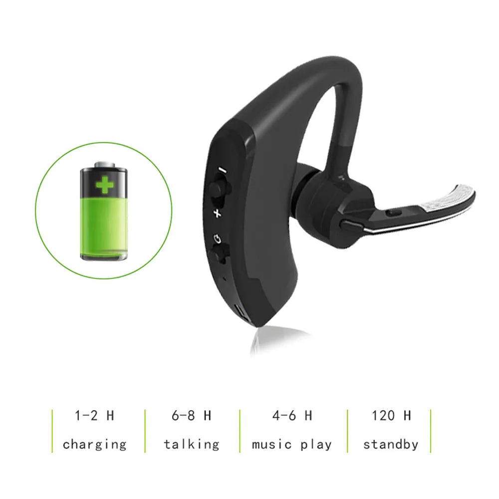 V9 wireless Bluetooth headset with earbud and charging cable