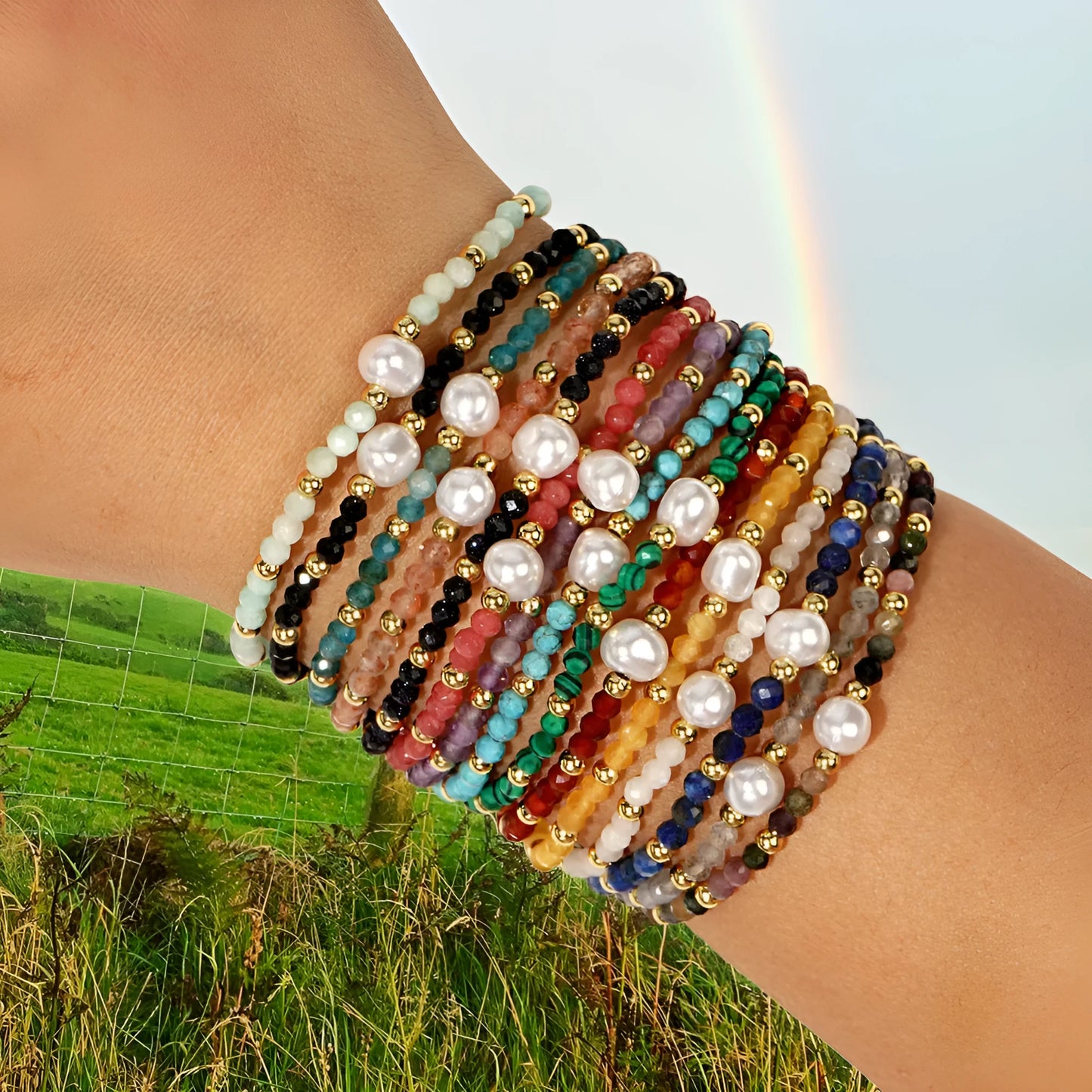Natural stone geometric ellipse bracelet in various colour options
