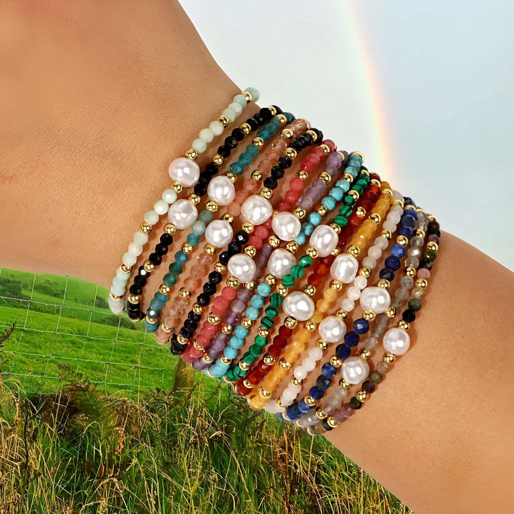 Natural stone geometric ellipse bracelet in various colour options