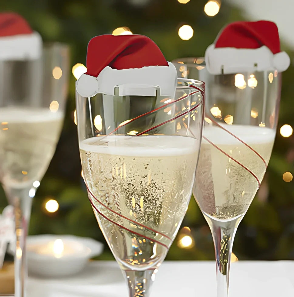 10 red Christmas Santa hats for wine glasses measuring 6x3.6cm each