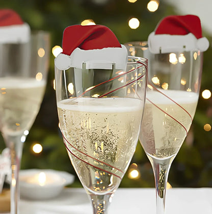 10 red Christmas Santa hats for wine glasses measuring 6x3.6cm each