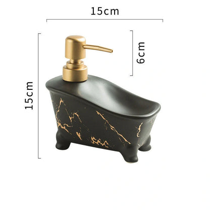 Ceramic hand sanitizer shower gel dispenser with marble pattern in white, green, and black