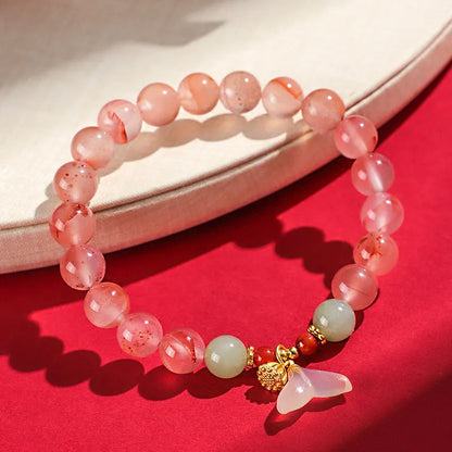 Women's ice floating south red white agate fishtail bracelet with handcrafted details