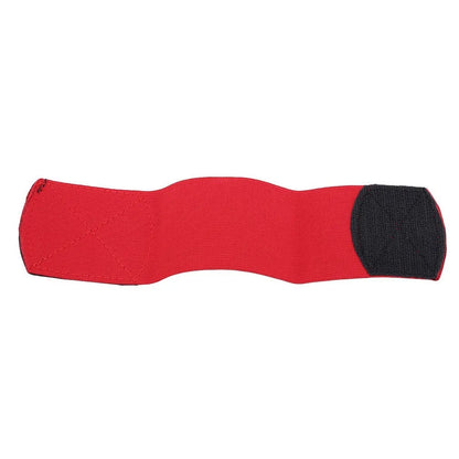 Rubber football shin guard retention tape belt shown in red, blue, black, and white colour options.
