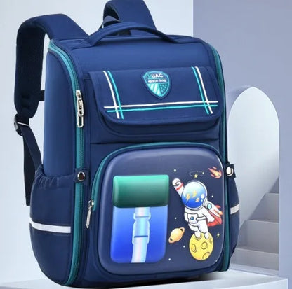 Children's cartoon backpack with airpillow straps in rabbit pink colour showing large capacity design for primary school use