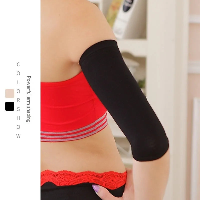 Women's shaping arm sleeves in nylon fabric available in black and skin colour