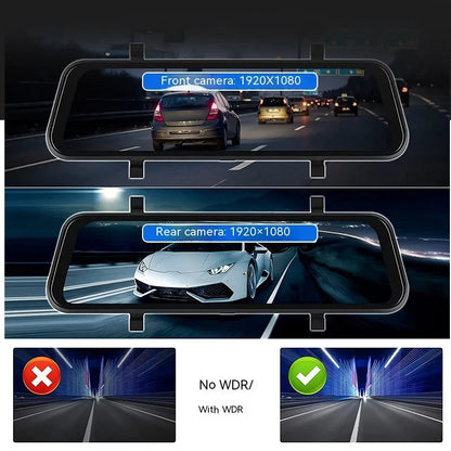 Black 9-inch touch screen dual camera car GPS navigation system with 9.66-inch HD display
