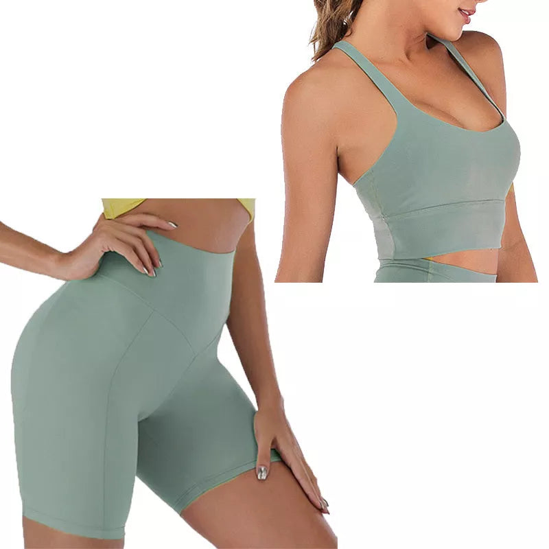 Women's yoga outfit in green and purple gray, sizes S-M-L, nylon-spandex blend