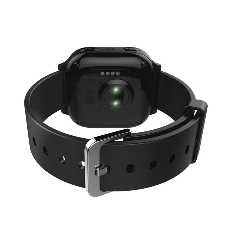 Black smart positioning watch for elderly monitoring with wrist strap and SOS functionality