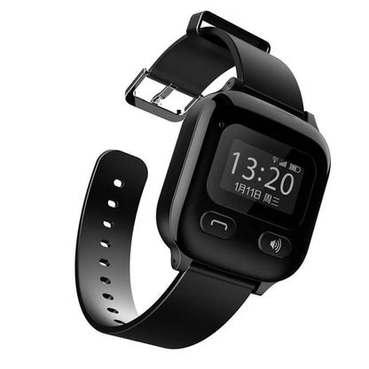 Black smart positioning watch for elderly monitoring with wrist strap and SOS functionality