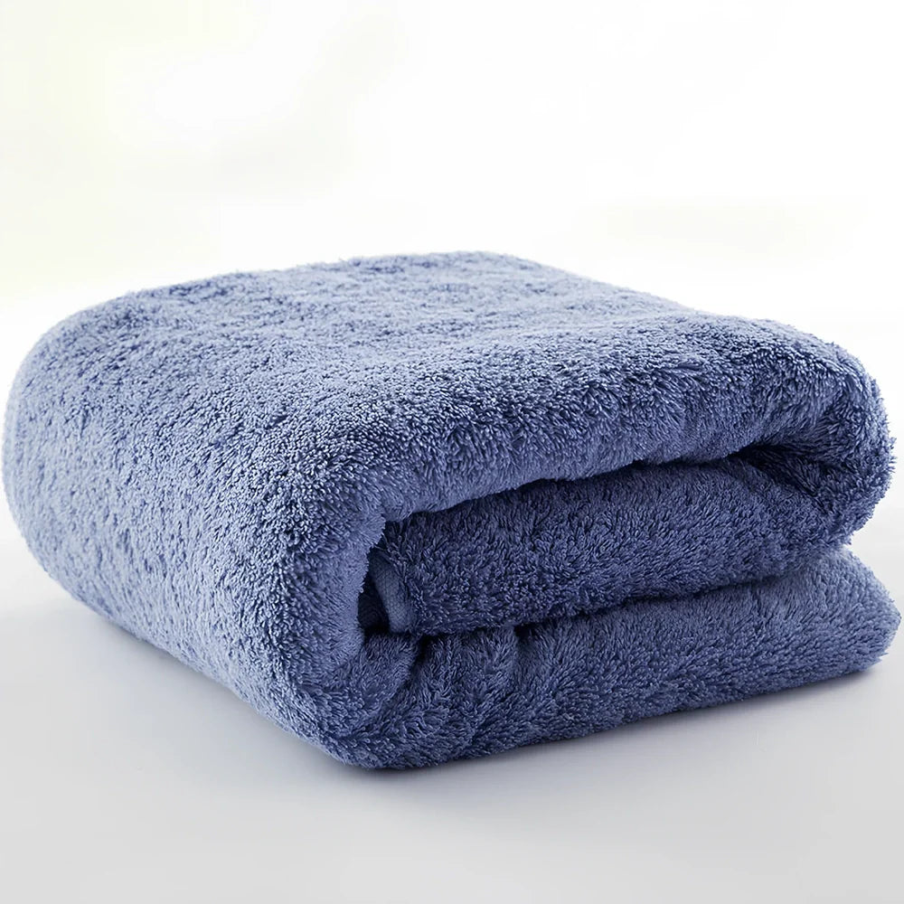Thickened pure cotton bath towel in chocolate, 70x140cm, absorbent terry weave for bathroom use