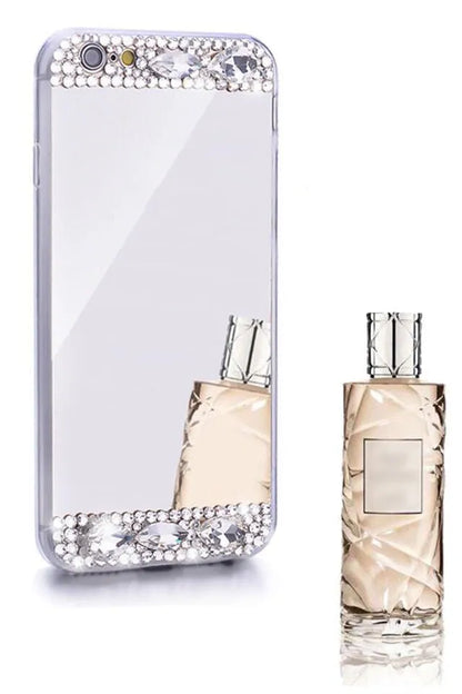 Gold rhinestone silicone back cover case for Huawei P30 Pro phone on a table.