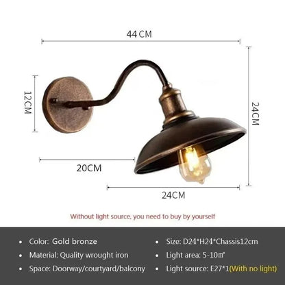 Retro style villa courtyard wall lamp in silver or copper finish with adjustable installation angles