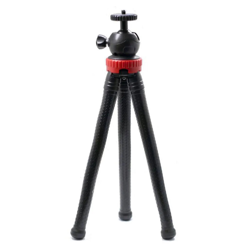 Octopus tripod stand compatible with Apple iPhone, mobile phone, SLR camera and GoPro. Features 30cm extendable legs, spherical gimbal head, and a maximum load capacity of 1.2kg.