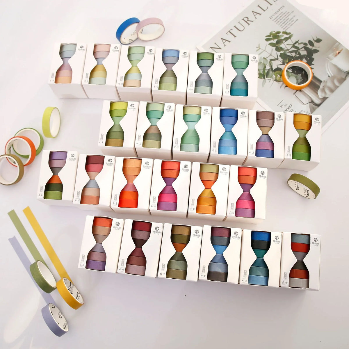 Morandi Japanese paper tape set of 6 rolls, 9mm x 3m, in ten muted colour options