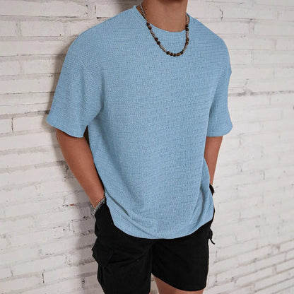 Men's loose fit hollow out t-shirt in solid colour with round neck and short sleeves