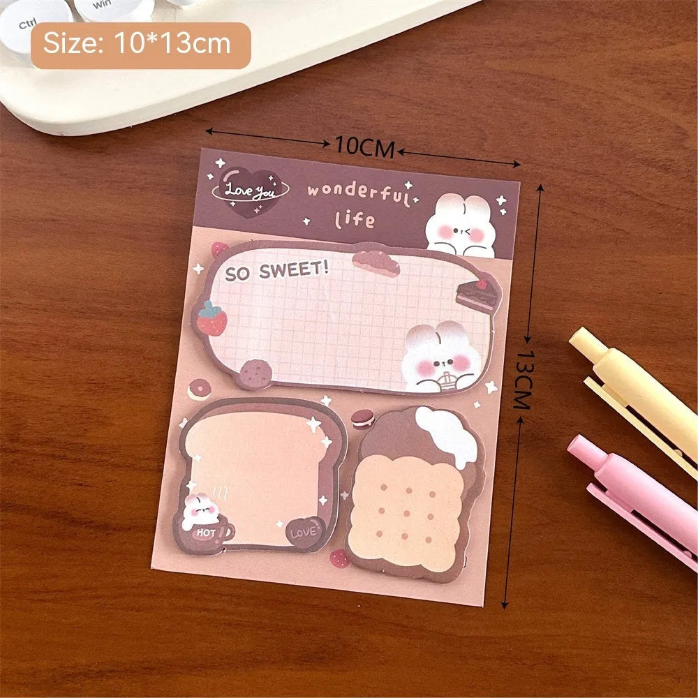 Cartoon combination sticky notes pad with 60 paper sheets, 10 x 13cm special-shaped memo stickers in four cover colours