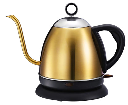 Full-automatic constant temperature mute kettle in gold colour with stainless steel construction and touch controls