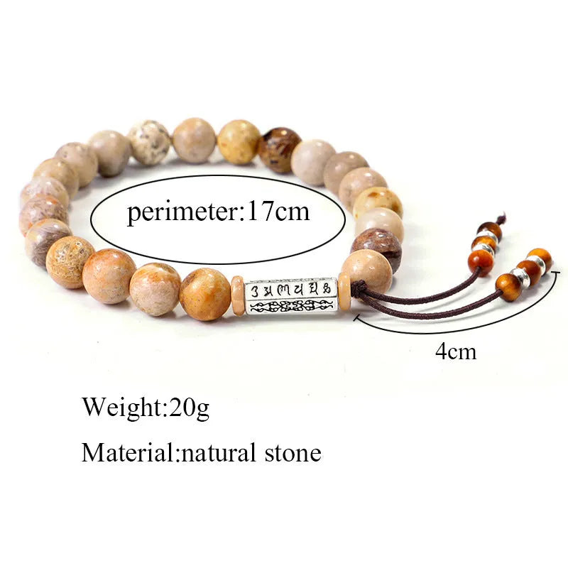 Handmade stone bead bracelet in wood colour with European American retro styling