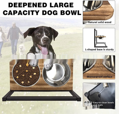 Black iron dog bowl rack holding two bowls for pet food and water