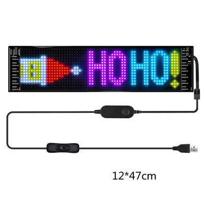 Programmable car LED sign with flexible full-colour advertising display screen showing custom text