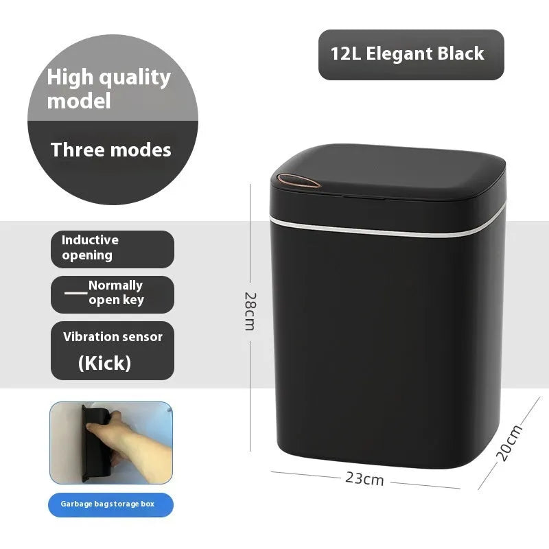 Square automatic induction garbage bin with sensor opening lid in milky white colour variant