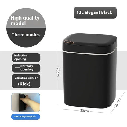 Square automatic induction garbage bin with sensor opening lid in milky white colour variant