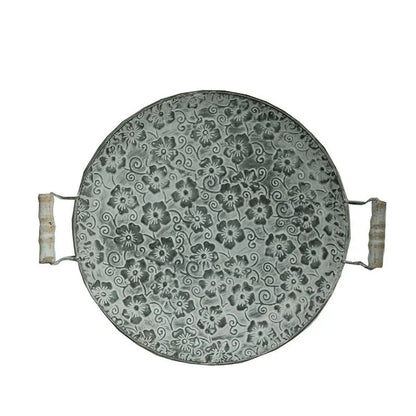 Round wrought iron storage tray in two sizes for organising jewellery or household items.