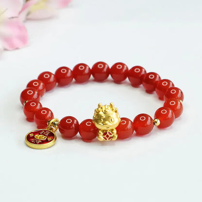 Red agate zodiac dragon bracelet with 8mm Chinese style beads