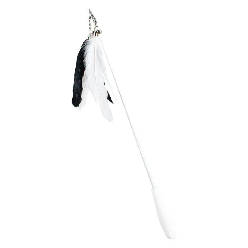 Telescopic cat fishing rod toy extended to 80cm with goose feather lure and bell
