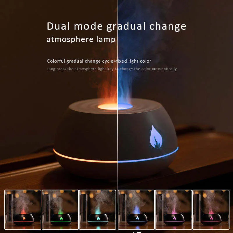 Black flame humidifier aromatherapy diffuser with LED lighting effect and USB cable