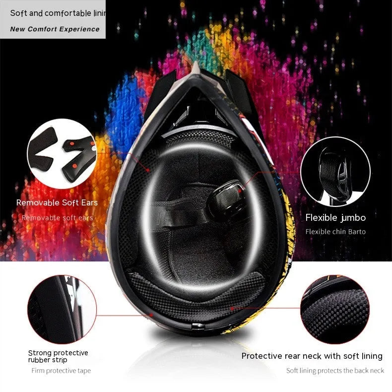 Cross-country karting helmet, motorcycle helmet for adult use, made from durable ABS material, available in sizes S M L XL, colours include Bright Black Green Boy and Crushed Flower, suitable for karting and electric car racing.