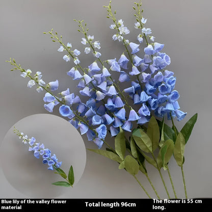 Haze blue silk flower bouquet with campanula, linglan, and wildflowers for home decoration