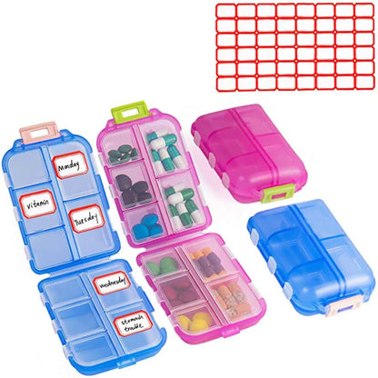 10-Grid Moisture-Proof Travel Pill Organizer in various colors