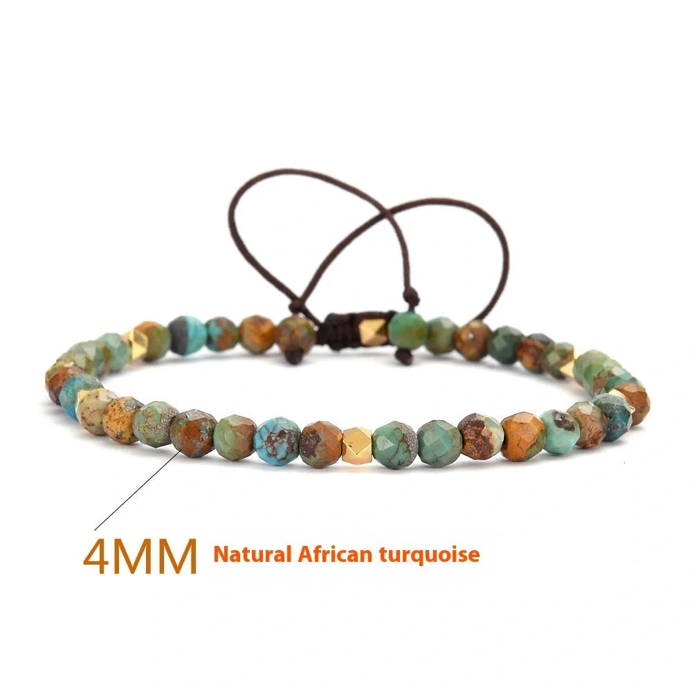 Adjustable natural African turquoise braided bracelet with irregular stone arrangement