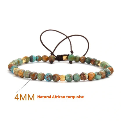 Adjustable natural African turquoise braided bracelet with irregular stone arrangement