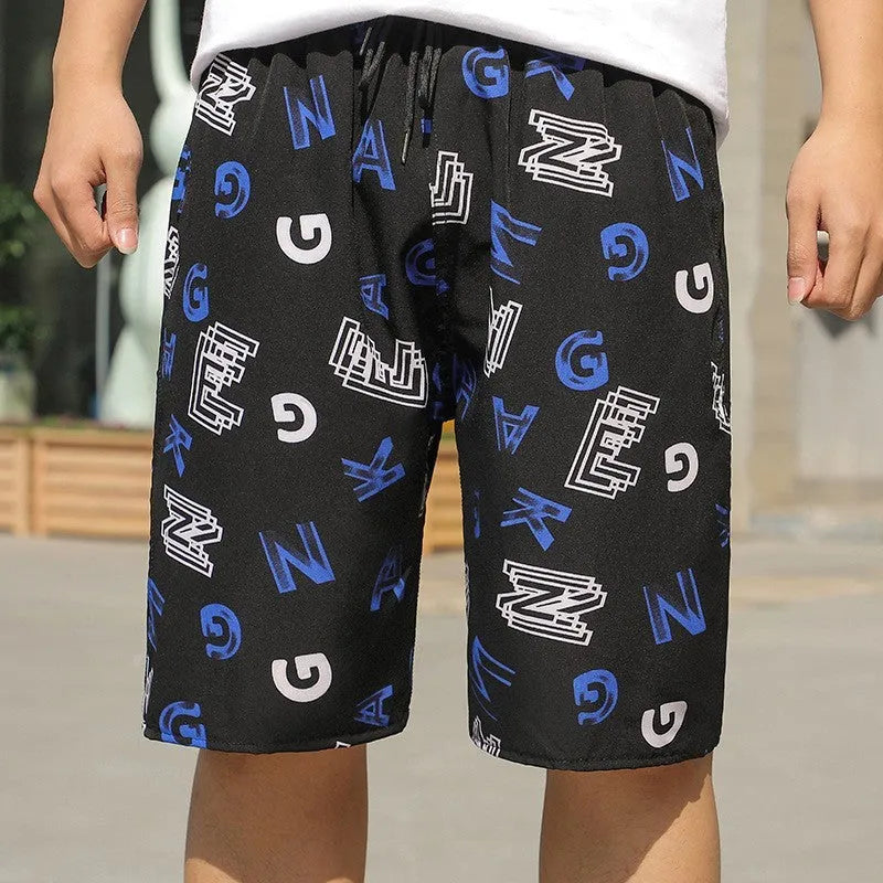 Men's loose casual beach trousers with striped pattern in quick-drying ice silk fabric