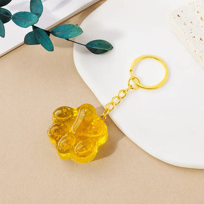 Natural crystal cat's paw keychain pendant with metal keyring in various gemstone colours